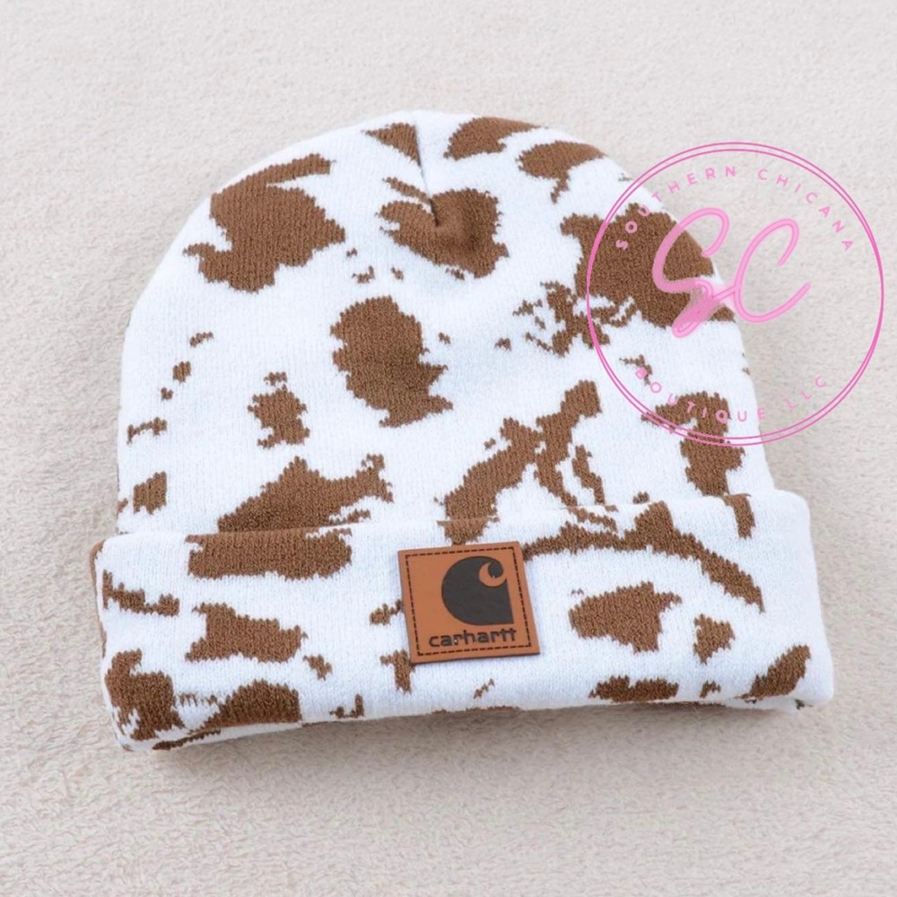 Brown Cow Print Carhartt Beanie